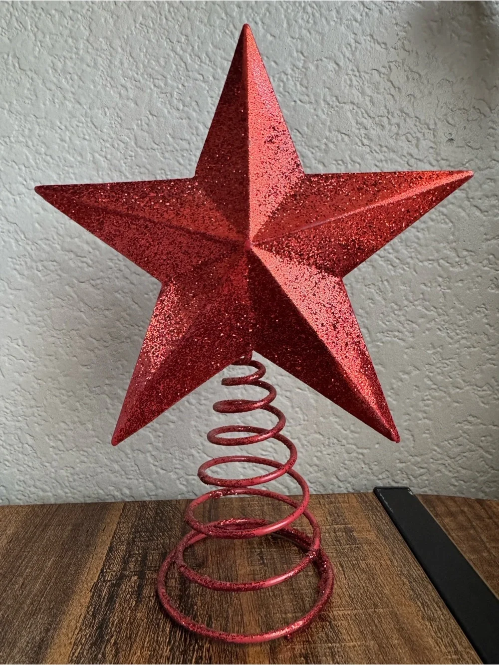 Red Glitter Christmas Tree Topper Star Metal Wire Base New